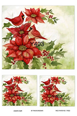 Y403 Kırmızı, Kızıl Gerdan, Kuş, Çiçek Desenli Pirinç Dekopaj 30x42