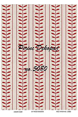 5080 Kırmızı Çizgili Desen Pirinç Dekopaj 30x42