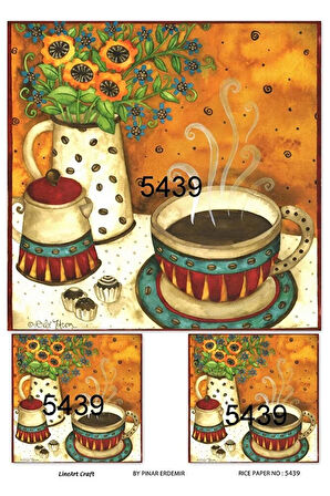 5439 Kahve, Fincan, Çikolata Desen Pirinç Dekopaj 30x42