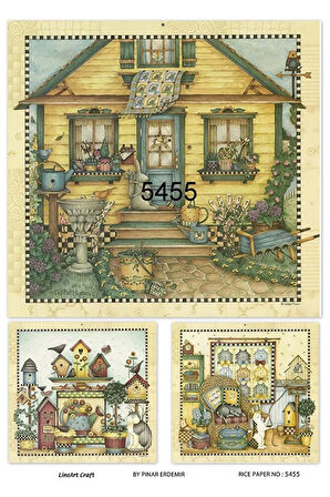 5455 Country Ev, Koltuk, Kuş Kafesi Desen Pirinç Dekopaj 30x42