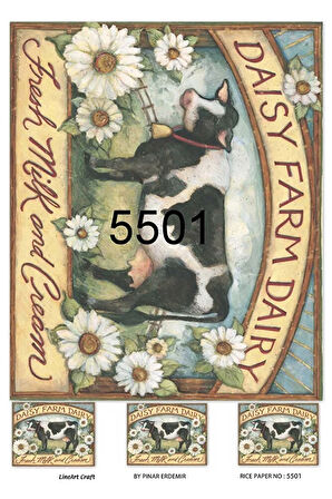 5501 Farm, I?nek, Fresh Milk Desen Pirinç Dekopaj 30x42
