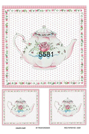 5581 Pembe, Çaydanlık Desenli Pirinç Dekopaj 30x42