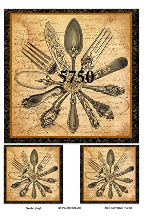 5750 Retro, Vintage, Çatal, Kaşık, Bıçak Desenli Pirinç Dekopaj 30x42