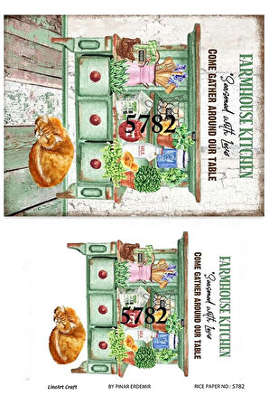 5782 Farmhouse, Çiftlik, Kitchen Desenli Pirinç Dekopaj 30x42