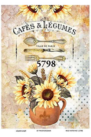 5798 Cafes & Legumes, Ayçiçeği, Sunflower Desenli Pirinç Dekopaj 30x42