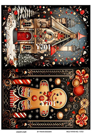 Y701 Yeniyıl, Kurabiye Adam, Şato Desenli Pirinç Dekopaj 30x42