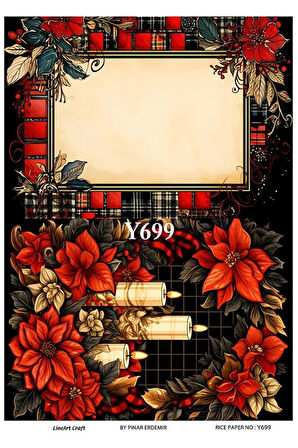 Y699 Yeniyıl, Mum, Kırmızı Desenli Pirinç Dekopaj 30x42