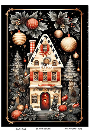 Y696 Yeniyıl, Ev Desenli Pirinç Dekopaj 30x42