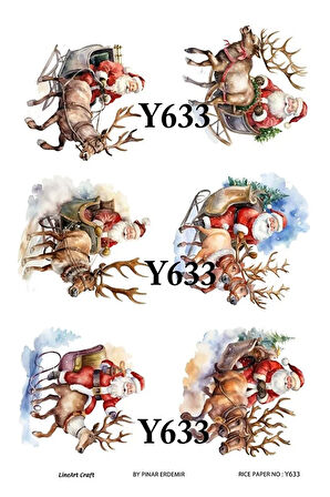 Y633 Yeniyıl, Geyik, Noel Baba Desenli Pirinç Dekopaj 30x42