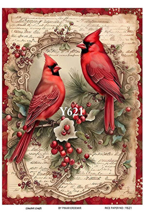 Y621 Yeniyıl, Kolaj, Kızılgerdan Desenli Pirinç Dekopaj 30x42