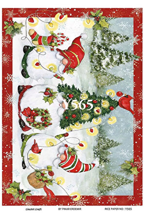 Y565 Gnome, Sakallı Cüce, Yeniyıl Desenli Pirinç Dekopaj 30x42