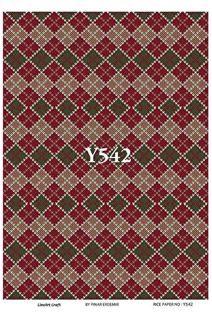 Y542 Kırmızı Çizgili, Ekose, Tartan Pirinç Dekopaj 30x42