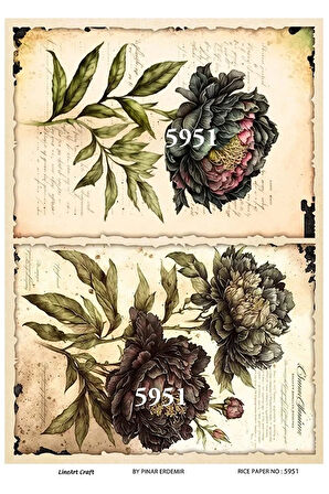 5951 Ortanca, Çiçek Desenli Pirinç Dekopaj 30x42