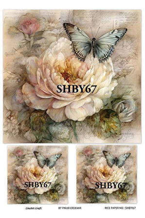 Shabby Serisi SHBY67 Shabby Chic, Kelebek, Güller Pirinç Dekopaj 30x42