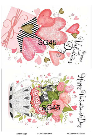 Sevgililer Günü Serisi SG45 Çiçekler, Kalp, Güller Pirinç Dekopaj 30x42