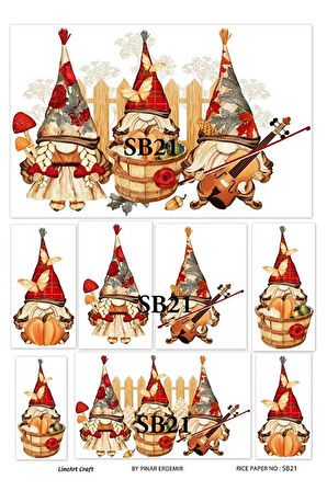 Sonbahar Serisi SB21 Sakallı Cüce, Gnome Desenli Pirinç Dekopaj 30x42