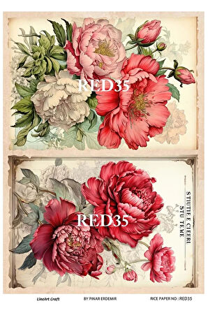 Red Serisi RED35 Kırmızı, Çiçek, Kadın Desenli Pirinç Dekopaj 30x42