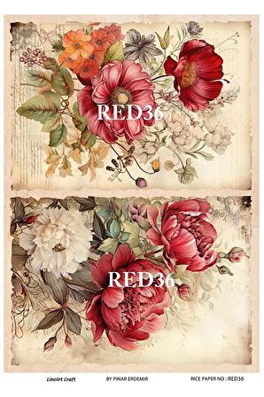 Red Serisi RED36 Kırmızı, Çiçek, Kadın Desenli Pirinç Dekopaj 30x42