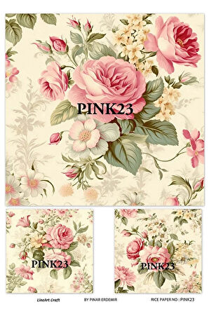Pink Serisi PINK23 Pembe, Çiçek Desenli Pirinç Dekopaj 30x42