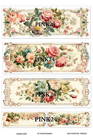 Pink Serisi PINK24 Pembe, Çiçek Desenli Pirinç Dekopaj 30x42