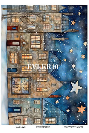 Evler Serisi Evler10 Renkli, Ev Desen Pirinç Dekopaj 30x42