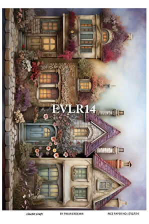 Evler Serisi Evler14 Renkli, Ev Desen Pirinç Dekopaj 30x42
