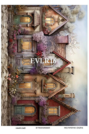Evler Serisi Evler16 Renkli, Ev Desen Pirinç Dekopaj 30x42