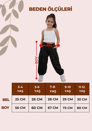 Paçası ve Beli Ayarlanabilir Lastikli Kız Çocuk  Paraşüt Pantolon