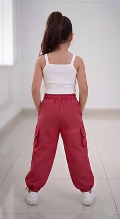 Paçası ve Beli Ayarlanabilir Lastikli Kız Çocuk  Paraşüt Pantolon