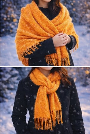 Mandaş Style El Dokuma Angora Bayan Şalı-Hardal