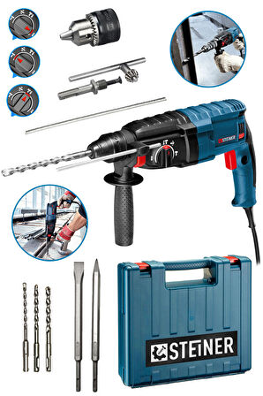 Steiner Alman 4000 Watt Profesyonel Kırıcı Delici Hilti Darbeli Matkap + 5 Adet Uç + Mandren