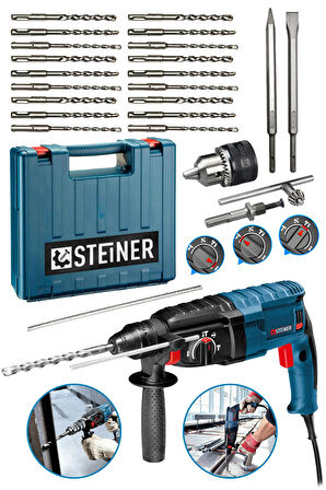 Steiner Alman 4000 Watt Profesyonel Kırıcı Delici Hilti Darbeli Matkap + 20 Adet Uç + Mandren