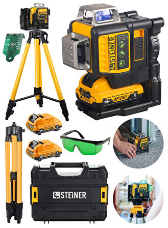 Steiner Alman 36 V 5 Ah Profesyonel Çift Akülü 12 Köşe 360° Otomatik Lazer Hizalama + Tripod Hediyeli