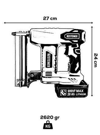 Steiner Alman 999VF 20 Ah Lithium Çift Akülü Şarjlı Çivi ve Zımba Çakma Tabancası