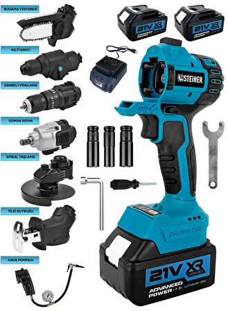 Steiner 7 Başlıklı Set Spiral Taşlama Somun Sıkma Tilki Kuyruğu Dal Budama Akülü Vidalama Hava Pompası Hilti