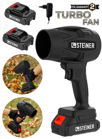 Steiner 21 V 5 Ah Çift Akülü Şarjlı Akülü Jet Fan Üfleyici Toz Üfleyici Mangal Yakma Araba Kurutma Makinesi Siyah