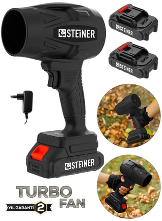 Steiner 21 V 5 Ah Çift Akülü Şarjlı Akülü Jet Fan Üfleyici Toz Üfleyici Mangal Yakma Araba Kurutma Makinesi Siyah