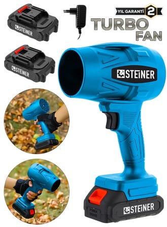 Steiner 21 V 5 Ah Çift Akülü Şarjlı Akülü Jet Fan Üfleyici Toz Üfleyici Mangal Yakma Araba Kurutma Makinesi Mavi