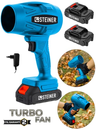 Steiner 21 V 5 Ah Çift Akülü Şarjlı Akülü Jet Fan Üfleyici Toz Üfleyici Mangal Yakma Araba Kurutma Makinesi Mavi
