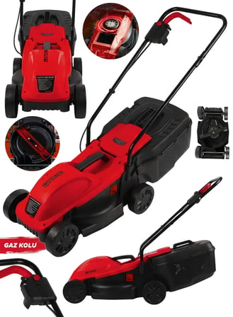 Steiner 1200W Elektrikli Bakır Sargılı Tekerlekli Çim Biçme Makinesi Kırmızı 30 Litre Toplama Torbalı