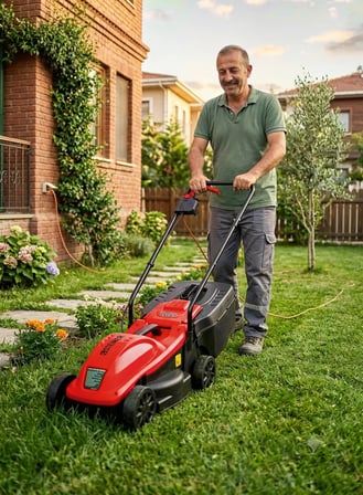 Steiner 1200W Elektrikli Bakır Sargılı Tekerlekli Çim Biçme Makinesi Kırmızı 30 Litre Toplama Torbalı