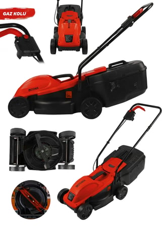 Steiner 1200W Elektrikli Bakır Sargılı Tekerlekli Çim Biçme Makinesi Kırmızı 30 Litre Toplama Torbalı