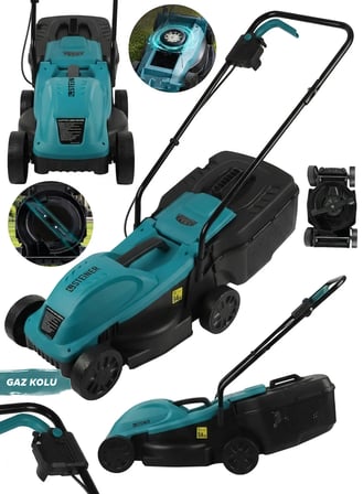 Steiner 1200W Elektrikli Bakır Sargılı Tekerlekli Çim Biçme Makinesi Mavi 30 Litre Toplama Torbalı Mavi