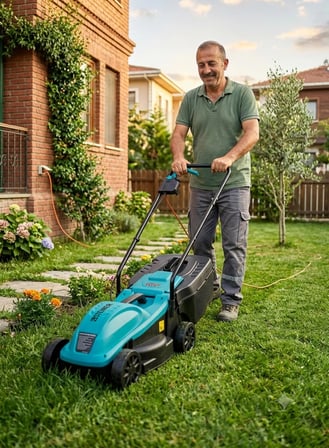Steiner 1200W Elektrikli Bakır Sargılı Tekerlekli Çim Biçme Makinesi Mavi 30 Litre Toplama Torbalı Mavi