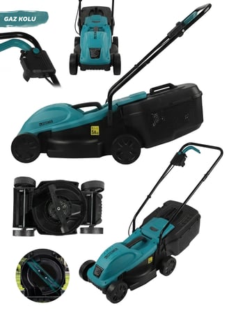 Steiner 1200W Elektrikli Bakır Sargılı Tekerlekli Çim Biçme Makinesi Mavi 30 Litre Toplama Torbalı Mavi