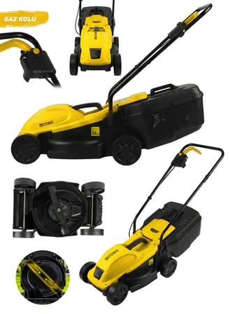 Steiner 1200W Elektrikli Bakır Sargılı Tekerlekli Çim Biçme Makinesi Sarı 30 Litre Toplama Torbalı