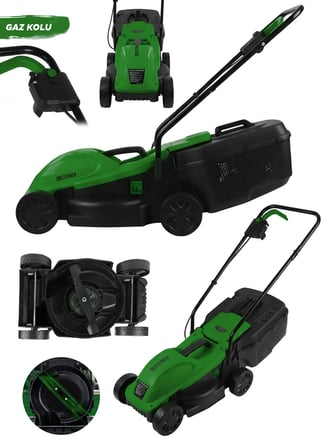 Steiner 1200W Elektrikli Bakır Sargılı Tekerlekli Çim Biçme Makinesi Yeşil 30 Litre Toplama Torbalı Yeşil