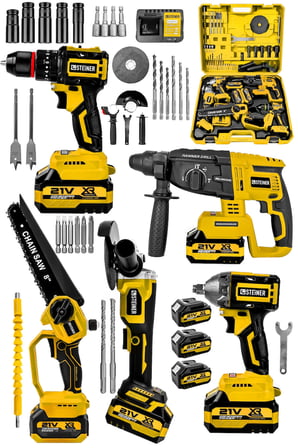 Steiner 21V Darbeli Kömürsüz 5'li Set Kırıcı Delici Hilti - Somun Sıkma Sökme - Testere - Matkap - Vidalama Sarı