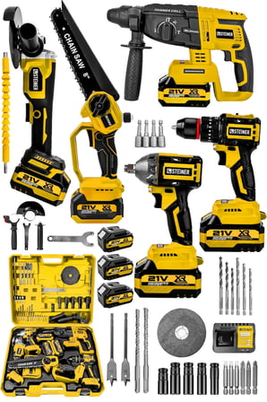 Steiner 21V Darbeli Kömürsüz 5'li Set Kırıcı Delici Hilti - Somun Sıkma Sökme - Testere - Matkap - Vidalama Sarı