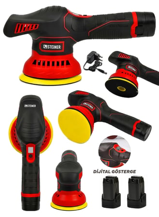 Steiner 12V Orbital Dijital Göstergeli 6 Kademeli Pasta Cila Kaporta Parlatma Şarjlı Polisaj Makinesi Kırmızı
